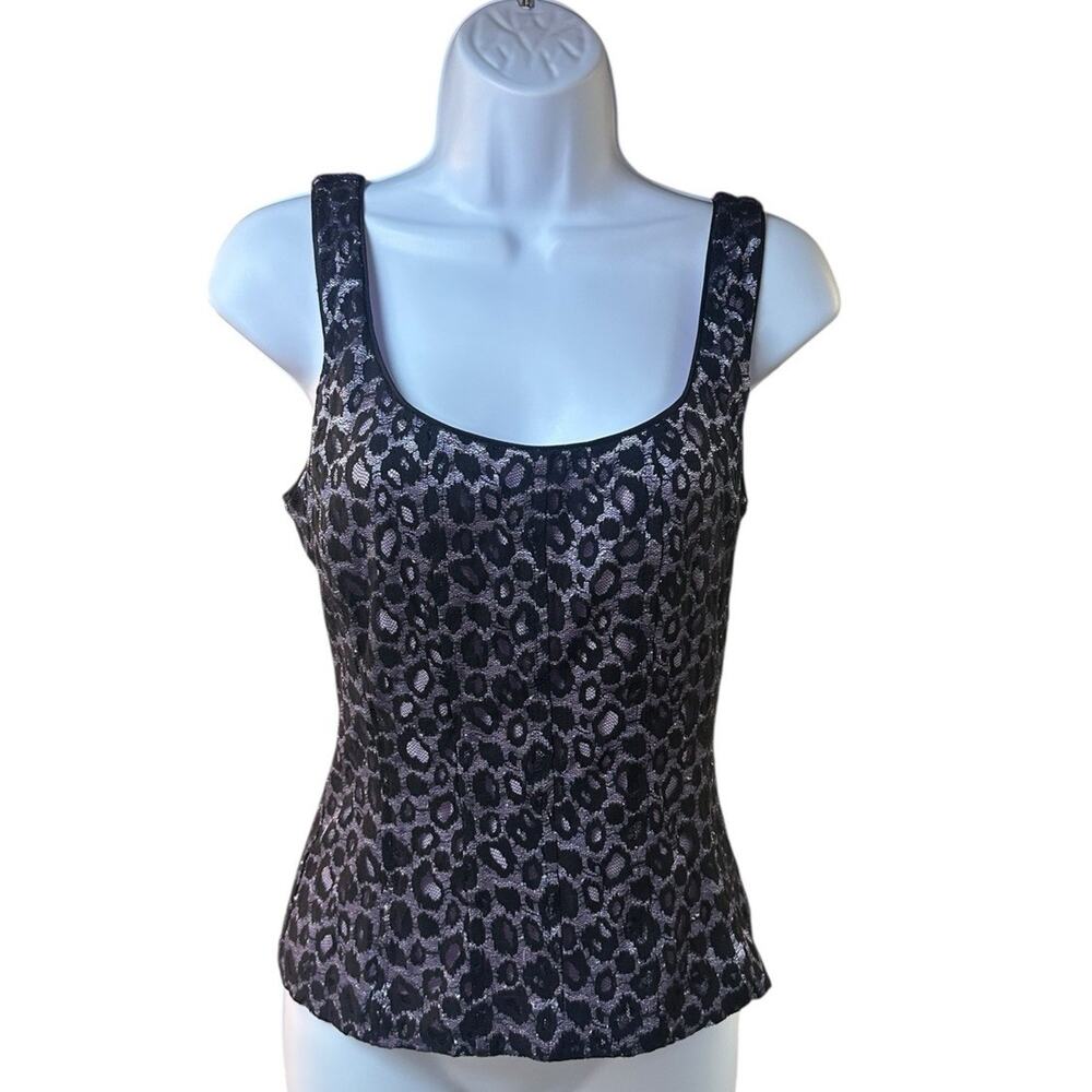 CACHE Lilac Metallic Leopard Jacquard Zip Back Tank Top Corset Style Y2K L NWT